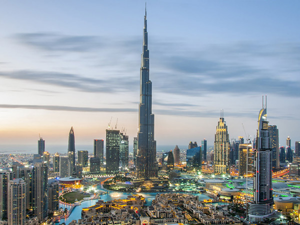 Cityscape of Dubai showing the Burj Khalifa
